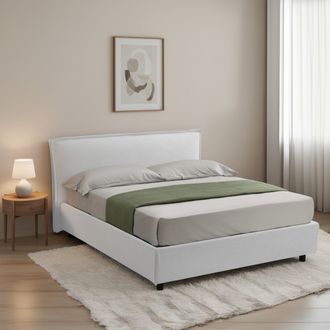 Dmora Cama Francesa Broni, Colch&oacute;n Incluido, Desenfundable Made In Italy, Con Caj&oacute;n, Blanca