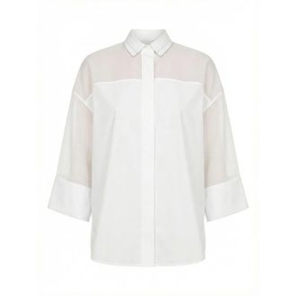 PESERICO Peserico, Shirts, female, White, Size: XL Bicolour Boat-Neck Pleated Shirt
