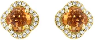 Effy 14K Yellow Gold Citrine Clover & Diamond Halo Earrings in 14K Gold at Nordstrom