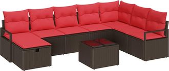 vidaXL Juego De Sof&aacute; 9 Uds. Marr&oacute;n Rat&aacute;n Sint&eacute;tico Vidaxl