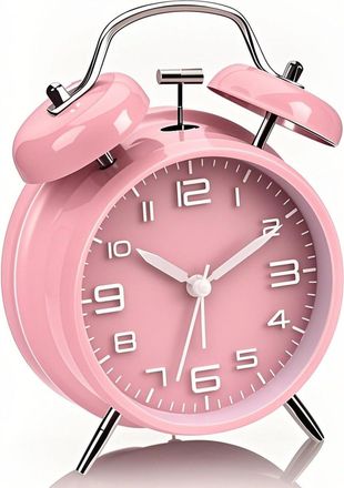 OEM Reloj Despertador Rosa De Doble Campana, Extra Fuerte Para Quienes Duermen Profundamente, Sin Tictac, Funciona Con Pilas Y Con Luz Nocturna, Reloj De 