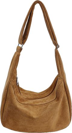 Generic Faux Suede Crescent Bag Large Shoulder Bag for Women Office Travel (Light Brown) (Dark Brown)