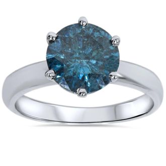 Pompeii3 2ct Blue Diamond Solitaire Engagement Ring 14K White Gold Lab Grown Size Selectable