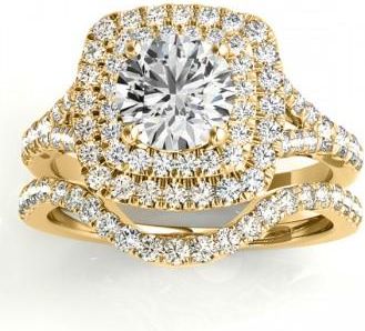 Allurez Square Double Halo Diamond Bridal Set 18k Yellow Gold (0.87ct)
