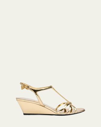 Prada 55mm Metallic Leather Wedge Sandals