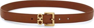 Ferragamo Cognac Bruine Leren Riem Gancini Gesp - Dames - Riemen - Bruin - 80 CM - Leer - Accessoires