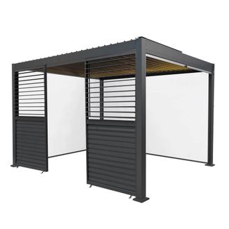 MonsterShop Anthracite Aluminium Pergola With White Blinds, 2 x Side Panels & LED in Grey