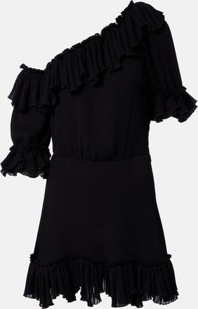 Saint Laurent Abito corto in crepon di seta con volant