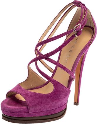 Casadei Purple Suede Cross Strap Platform Sandals