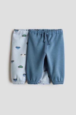 H&M 2-pack Brushed-inside Joggers in Dusty Blue/cars at Nordstrom, Size 12-18M