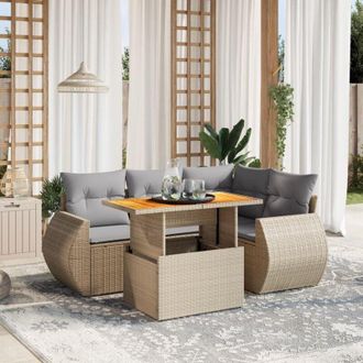 vidaXL Vidaxl - Set Divano da Giardino 5 pz con Cuscini Beige in Polyrattan