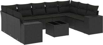 vidaXL Vidaxl - Set De Sof&aacute;s De Jard&iacute;n 10 Pzas Cojines Rat&aacute;n Sint&eacute;tico Negro