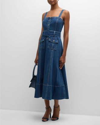 Cinq &agrave; Sept Vega Sleeveless Belted Denim Midi Dress
