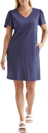 Tribal Flutter Sleeve V Neck Dress In Jet Blue