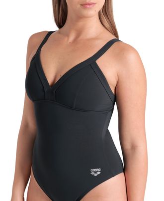 Arena Badeanzug ARENA WOMENS ARENA SWIMSUIT LARA SOFT CURVE BACK C, Damen, Gr. 40, N-Gr, grau (night grau), Obermaterial: 68% Polyamid, 32% Elasthan, Badean
