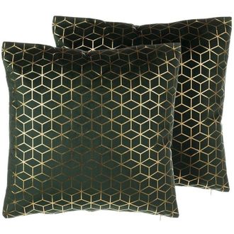 Beliani Conjunto De Cojines Decorativos En Terciopelo Verde Con Patr&oacute;n Geom&eacute;trico 45 X 45 Cm Accesorio De Decoraci&oacute;n Minimalista Celosia