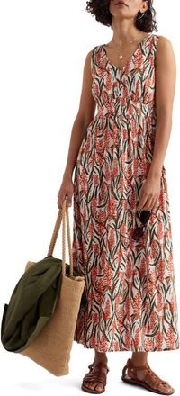Seasalt Cornwall Polmanter Floral Sleeveless Organic Cotton Jersey Maxi Dress in Red Hot Poker Chalk at Nordstrom, Size 14