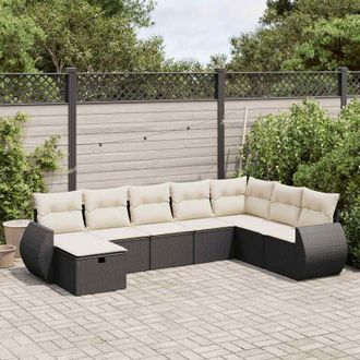 vidaXL Set De Sof&aacute;s De Jard&iacute;n Y Cojines 8 Piezas Rat&aacute;n Sint&eacute;tico Negro Vidaxl