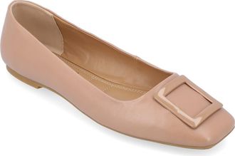 Journee Collection Zimia Square Buckle Flat in Tan at Nordstrom Rack, Size 6.5