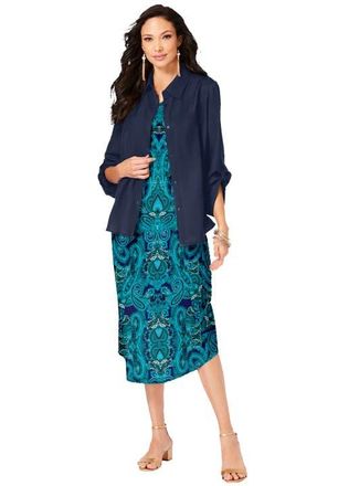 Roaman's Roll Tab Jacket Dress in Navy Swirly Paisley at Nordstrom, Size 32