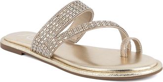 SUGAR Womens Strappy Toe Loop Sandals with Cushioned Sole - Open-Toe Slip-On Flip Flops in Vegan Leather, Gold, 7.5 UK