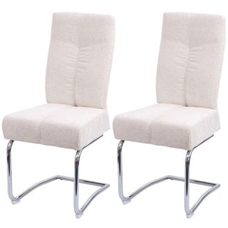 Hhg Hhg - Lote De 2 Sillas De Comedor 125, Silla De Cocina Silla Cantilever Sill&oacute;n, Metal Tela/textil Chenilla, Crema
