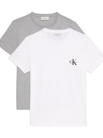 Calvin Klein Jeans T-Shirt CALVIN KLEIN JEANS MONOLOGO CN 2 PACK TEE, Damen, Gr. XXS (34), grau (wei&szlig;, grau), Single Jersey, Obermaterial: 100% Baumwolle, regular fit no