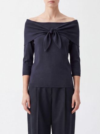 Max Mara Maglia girocollo slim fit in lana a righe con collo a fusciacca