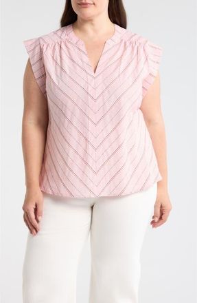 Liverpool L.A. Jacquard Stripe Popover Top in Pink Multi Strp at Nordstrom, Size 3 X