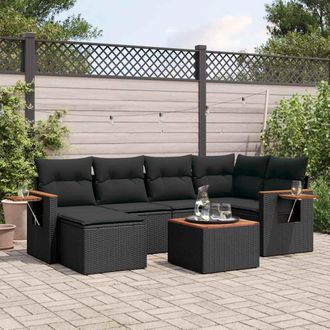 vidaXL Vidaxl - Set De Comedor De Jard&iacute;n 7 Pzas Y Cojines Rat&aacute;n Sint&eacute;tico Negro