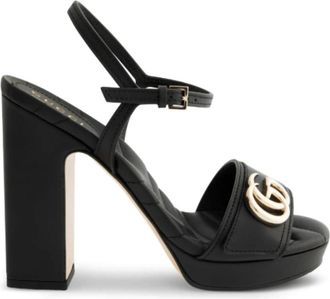 Gucci Platform Sandaal met Double G - Dames - Sandalen met hakken - Zwart - 39 EU - Leer - Schoenen