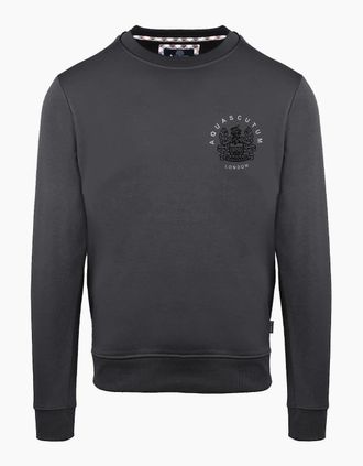 Aquascutum Mens Crew Neck Ribbed Collar Long Sleeve Sweatshirt - Grey - Size: 2X large