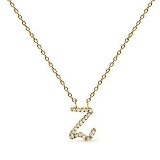 House of Brilliance 10K Gold Diamond Accent A-Z Initial Script Style Pendant Necklace in Yellow | Z at Nordstrom