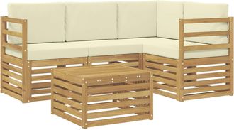 vidaXL Conjunto De Sof&aacute;s De Exterior 5 Uds. Blanco Y Crema Poli&eacute;ster Vidaxl