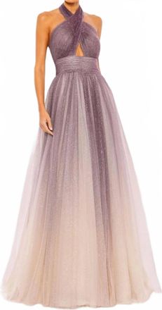 Mac Duggal Glitter Halter Ballgown Gown In Charcoal Ombre