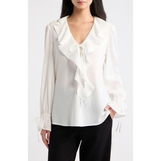 Tahari by ASL Ruffle Shirt in Ivory at Nordstrom, Size X-Small