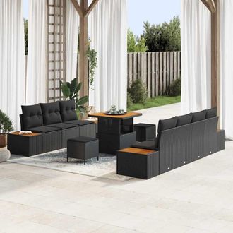 vidaXL Vidaxl - Set Divano Da Giardino Con Cuscino 10 Pcs Nero 80 X 80 X 71 Cm