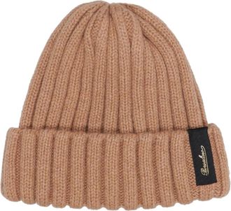 Borsalino Geribbelde Beige Cashmere Hoed met Logo Plaque - Dames - Hoeden - Bruin - ONE Size - Kasjmier - Accessoires