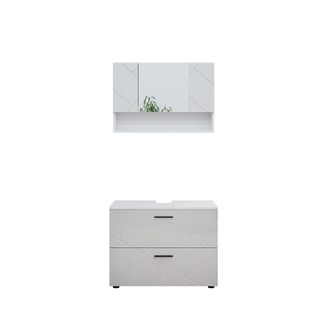 Vicco Conjunto De Muebles De Ba&ntilde;o Irma, Blanco Alto Brillo, 2 Partes, Armario Bajo 80 Cm