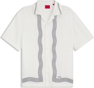 HUGO BOSS Oversized-fit printed shirt with camp collar