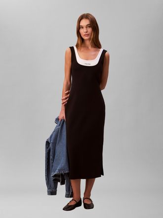 Calvin Klein Jeans Midikleid CALVIN KLEIN JEANS, Damen, Gr. XXL (46), N-Gr, schwarz, Web, Obermaterial: 70% Viskose, 26% Polyamid, 4% Elasthan, unifarben, k&ouml;rpernah Midi