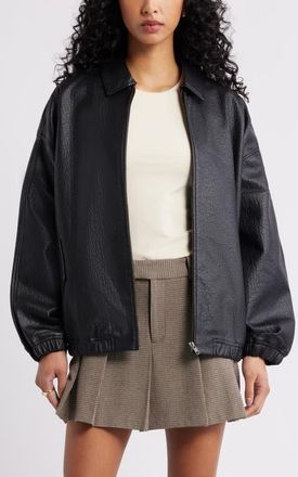 Open Edit Oversize Faux Leather Jacket in Black at Nordstrom, Size Xx-Small