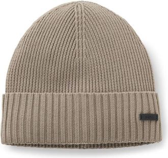 BOSS Rib-knit virgin-wool beanie with logo plaque