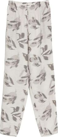 Emporio Armani Linnen Broek met Print - Dames - Wijde Broeken - Grijs - M - Linnen - Broeken