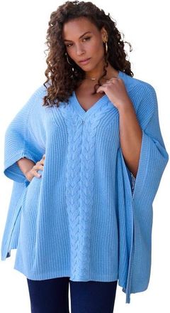 Roaman's Cable Knit Poncho in Soft Sky at Nordstrom, Size Small