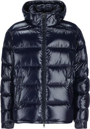 Herno Hooded Down Jacket with Glossy Navy Finish and Horizontal Quilting