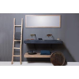 Forzalaqua Bellezza Doppio wastafel 140.5x51.5x9cm Rechthoek 0 kraangaten 2 wasbakken Natuursteen Graniet gezoet