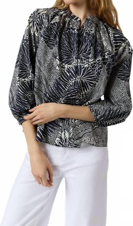 Sid Mashburn Sienna Soft Italian Top In Ink/ivory Block Print Cotton Lawn