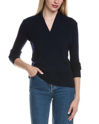 Sofiacashmere Sofiacashmere Modern Faux Wrap Wool & Cashmere-Blend Sweater