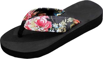 Generic Ladies Summer Bohemian Satin Ribbon Flip Flop Slippers for Women Casual Comfortable Lightweight Sandals (Black, 5.5)